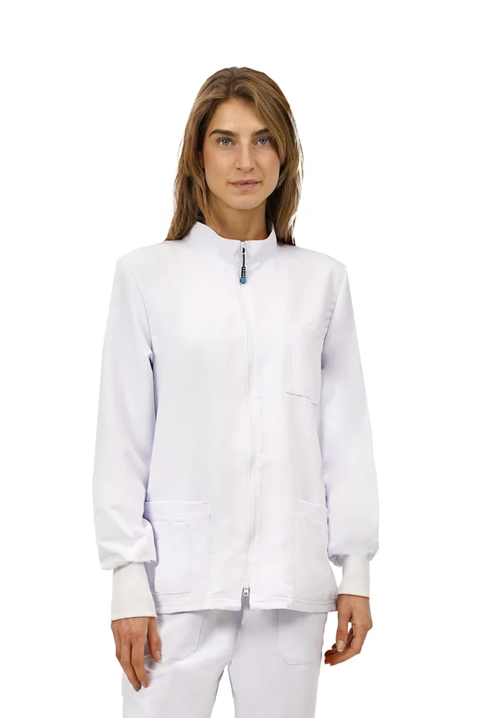 Quick Medical Uniform - Divisa professionale - casacca Next con zip e manica lunga colore White